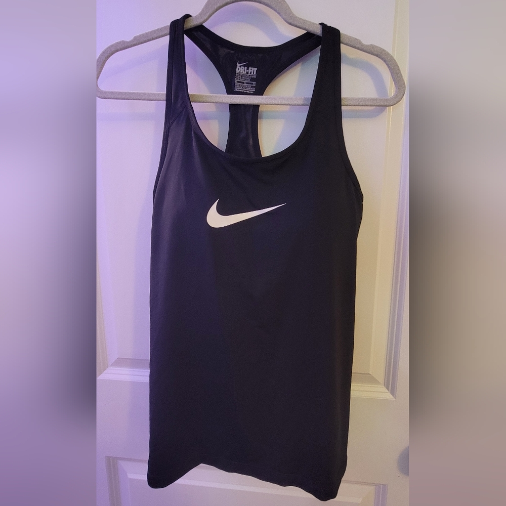 Nike Black Racerback Tank with White Swoosh & Built In Padded Bra Size XL